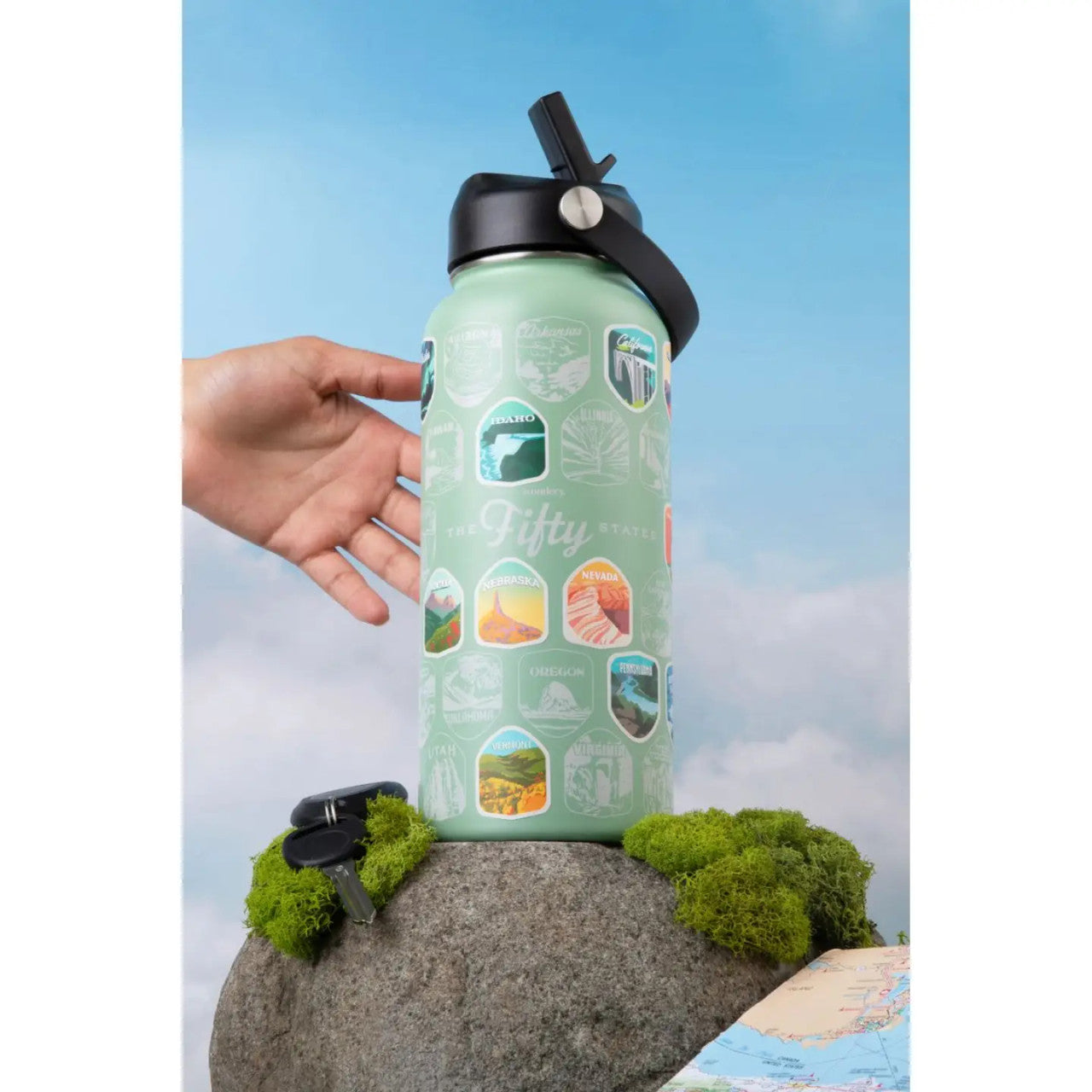 Fifty States Bucket List Waterbottle | Wondery Outdoors #color_green
