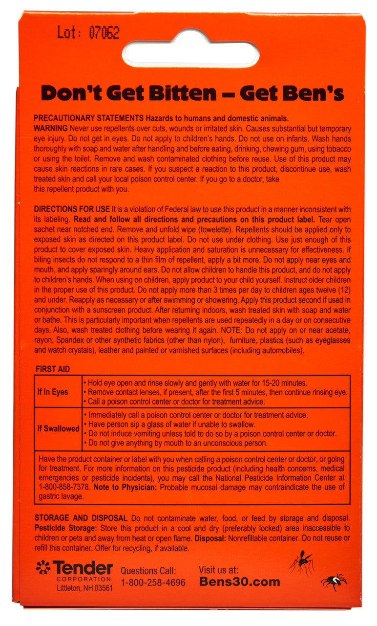 Insect Repellent Wipes – 30% DEET | Ben’s