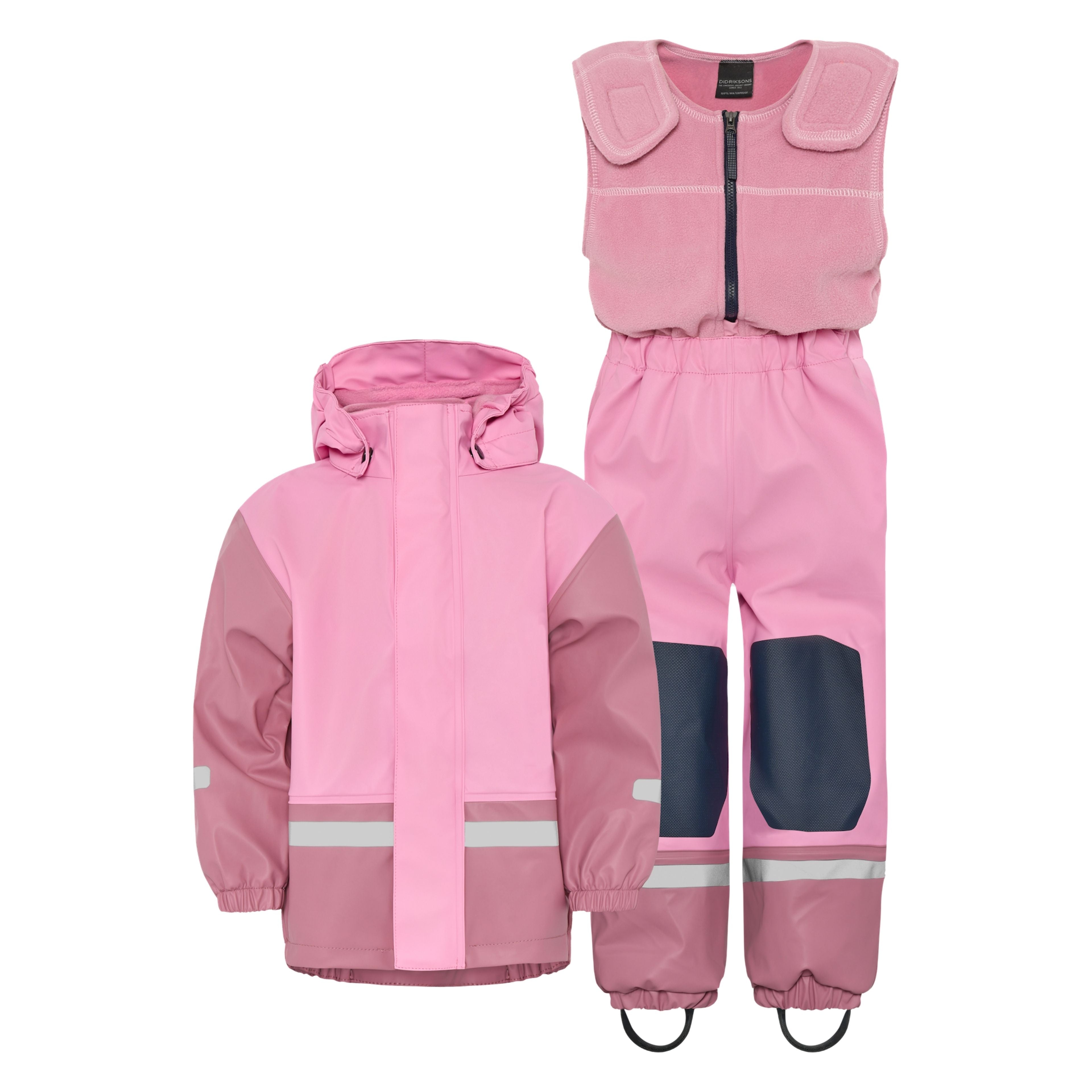 Kids Fleece Lined 2-piece Boardman  Rain Set | Didriksons |#color_light-heather-pink