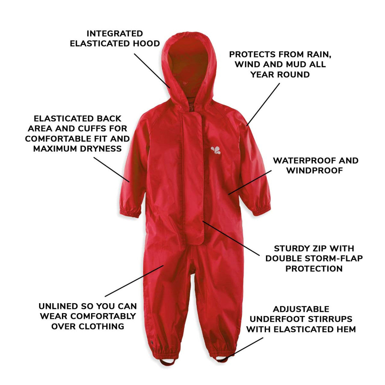 Kids Waterproof Rain Suit Originals All-in-One - Unlined Puddle Suit, Zip and Storm Flap | Muddy Puddles 