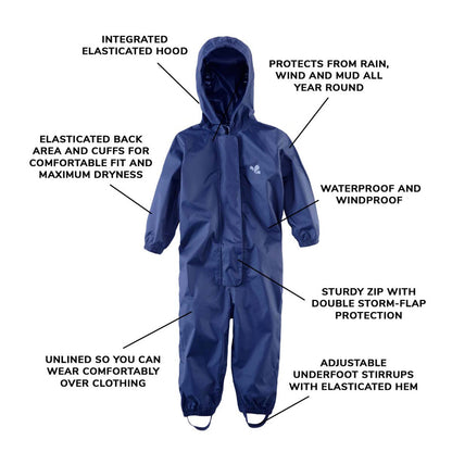 Kids Waterproof Rain Suit Originals All-in-One - Unlined Puddle Suit, Zip and Storm Flap | Muddy Puddles 
