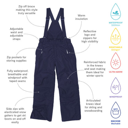 Kids Insulated Blizzard Snow Pants - Zip Off Bib Straps | Muddy Puddles 