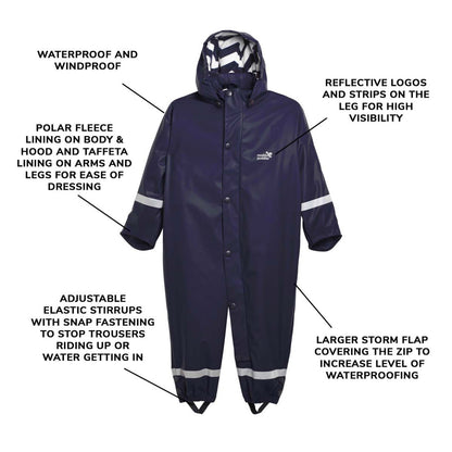 Kids Fleece Lined All-in-One Puddleflex Rain Suit - Waterproof, Warm, PU | Muddy Puddles 