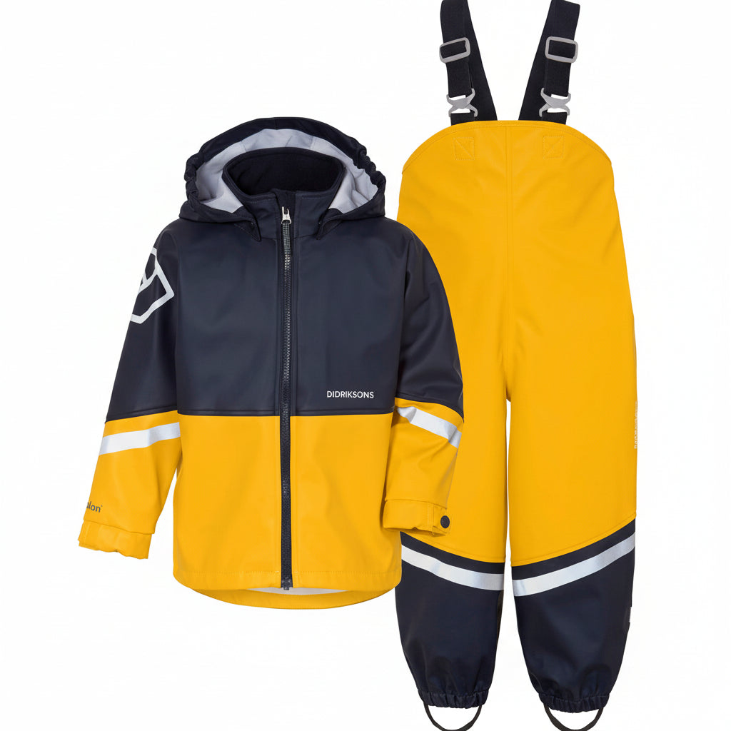 Kids Waterman's Rain Set - Zippered Jacket & Adjustable Bibs – Waterproof, PU | Didriksons #color_oat-yellow