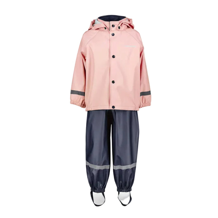 Kids Slaskeman Unlined Rain Set-Snap Jacket and Bibs – Waterproof, PU | Didriksons #color_dusty-pink