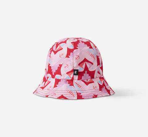 Kids SunProof Printed Viiri Wide Brim Sunhat - Reversible | Reima #color_misty-red-print