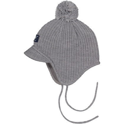 Kids Peaked Brim Winter Hat | Polarn O. Pyret | #color_grey-melange