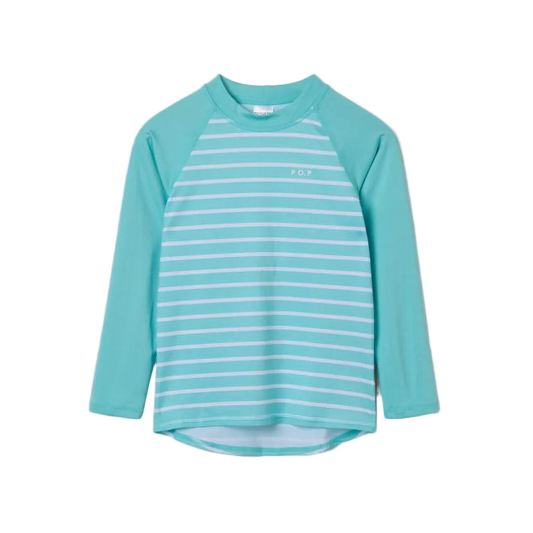Kids UV Rash Guard Top - Seasonal Stripe | Polarn O. Pyret | #color_aqua-sky