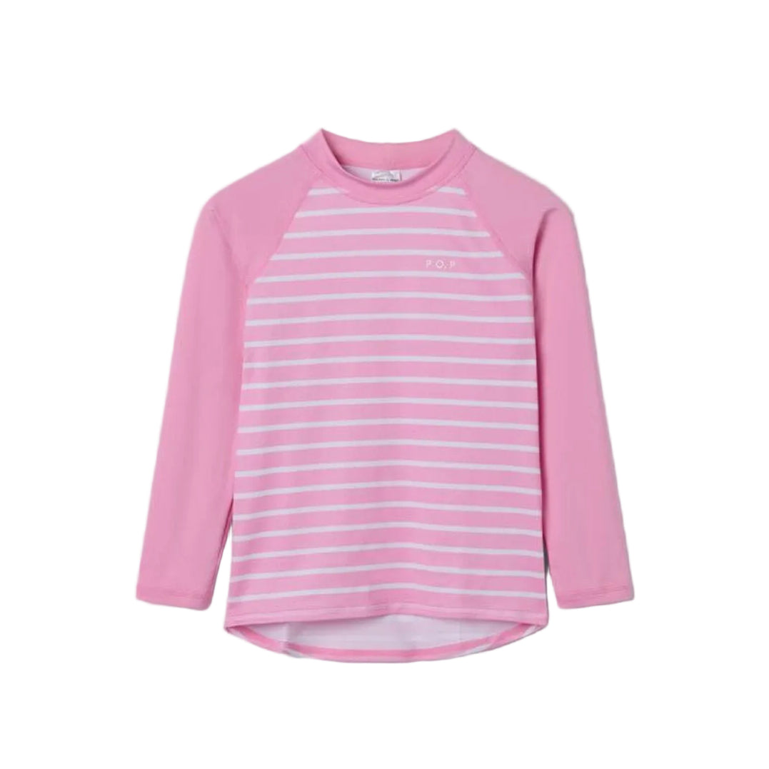 Kids UV Rash Guard Top - Seasonal Stripe | Polarn O. Pyret | #color_prism-pink