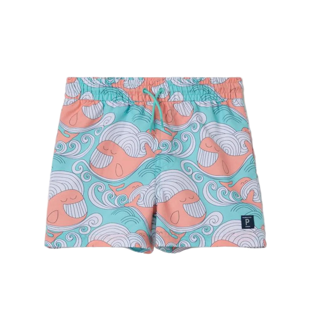 Kids Swim Shorts - Happy Whale Print | Polarn O. Pyret | #color_aqua-sky