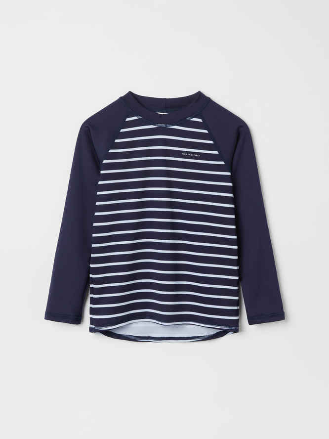 Kids UV Classic Stripe UV Rash Guard Top | Polarn O. Pyret #color_dark-sapphire