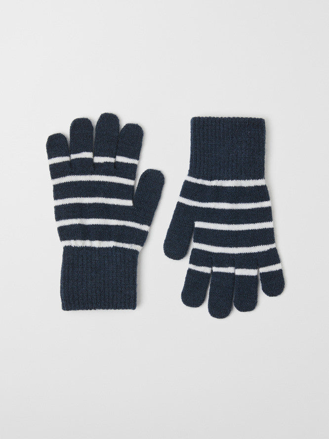 Kids Signature Stripe Magic Stretch Wool Gloves | Polarn O. Pyret #color_dark-sapphire