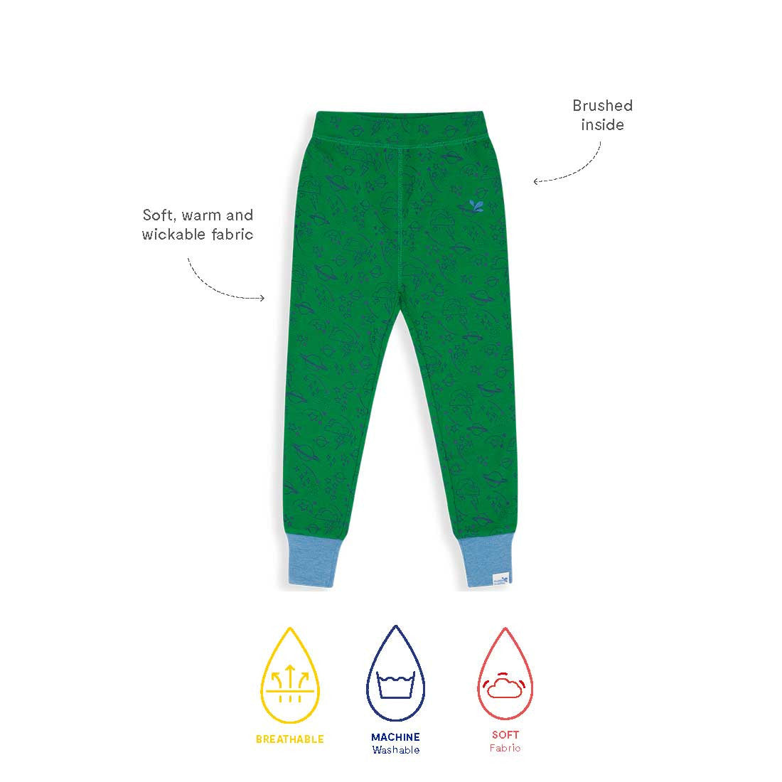 Kids Synthetic Drift Thermal Base Layer Bottom - Cotton Blend, Breathable, PJ | Muddy Puddles 