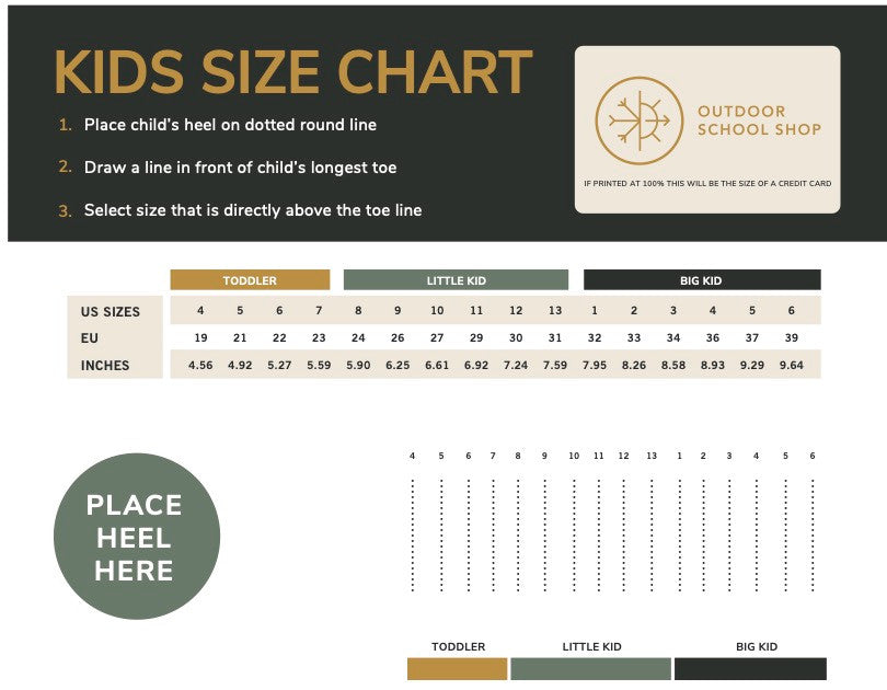 Kids Shoe Size Chart by ODSS