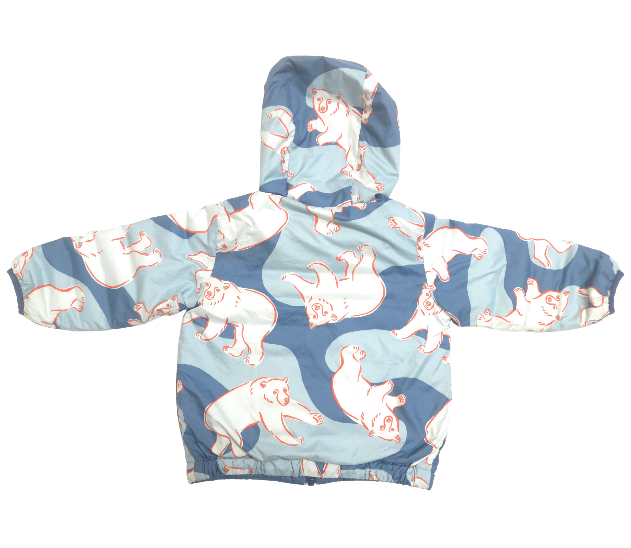 Children's hooded reversible jacket with polar bear pattern on a white background