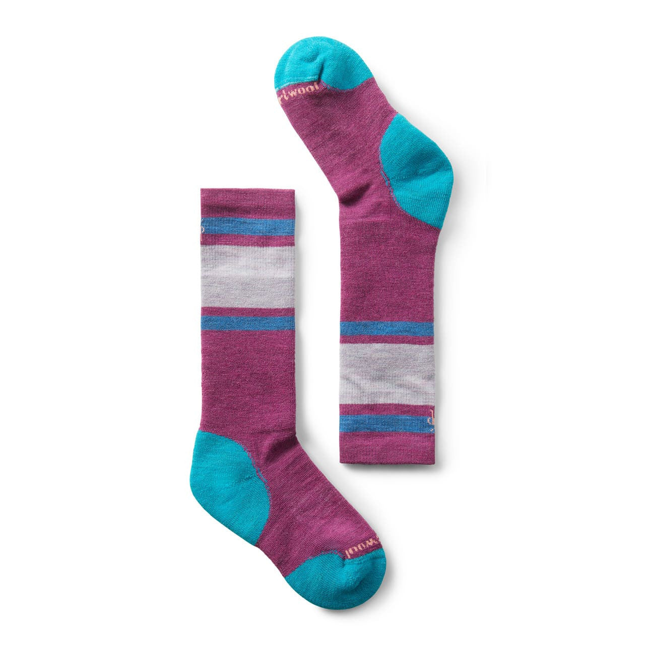 Kids Merino Wool Winterport Over the Calf Stripe - Full Cushion | Smartwool #color_meadow-mauve