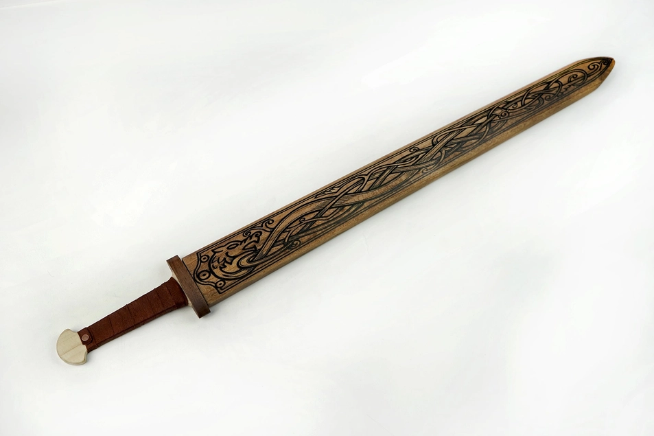 Childrens Wooden Toy Sword with Norse Motif