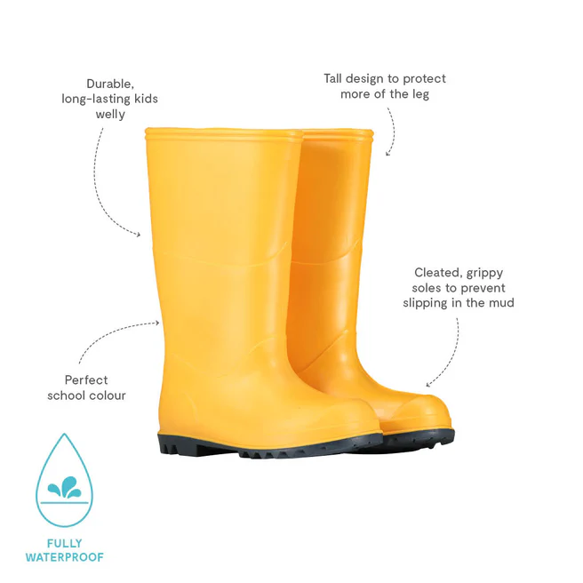Kids Classic Wellie Style Rain Boots - Step in, Calf Height | Muddy Puddles #color_yellow