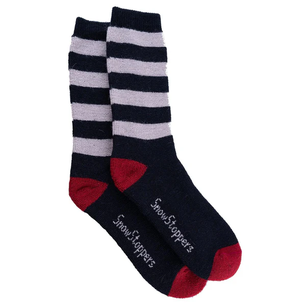 Kids Alpaca Wool Striped Crew Socks - Breathable, Warm | SnowStoppers #color_black-white
