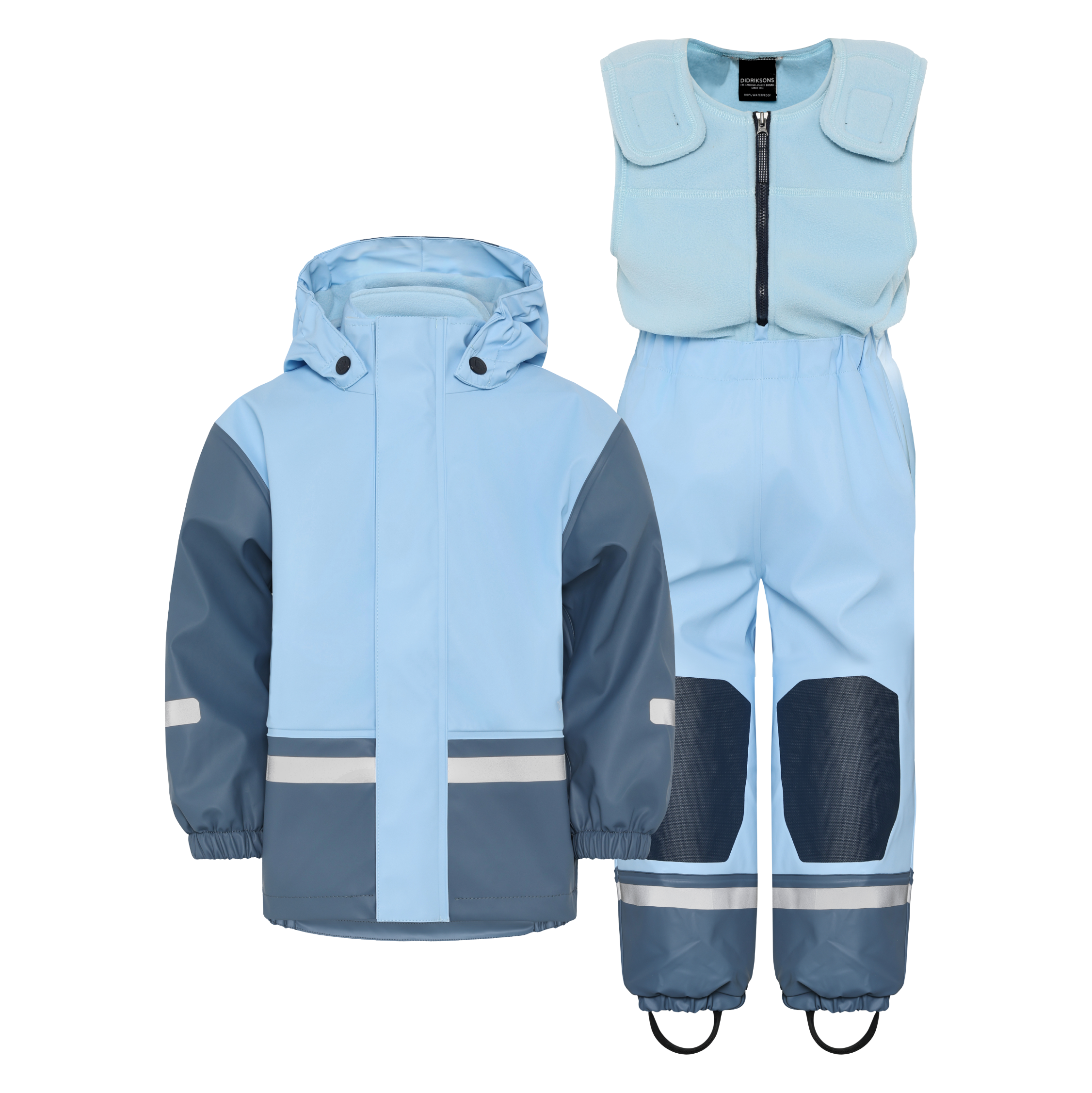 Kids Fleece Lined 2-piece Boardman  Rain Set | Didriksons |#color_light-sea-blue
