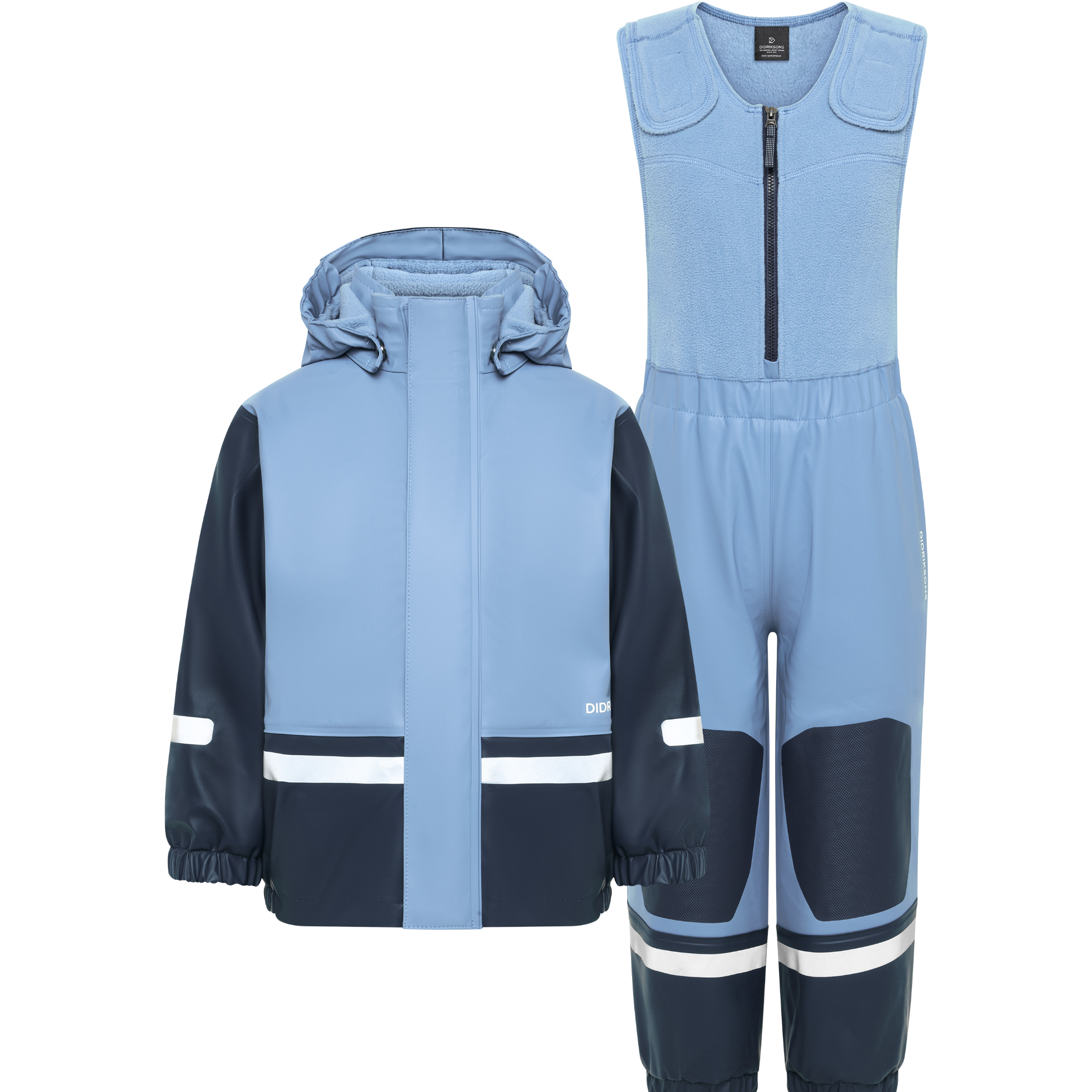 Kids Fleece Lined 2-piece Boardman  Rain Set | Didriksons |#color_winter-blue