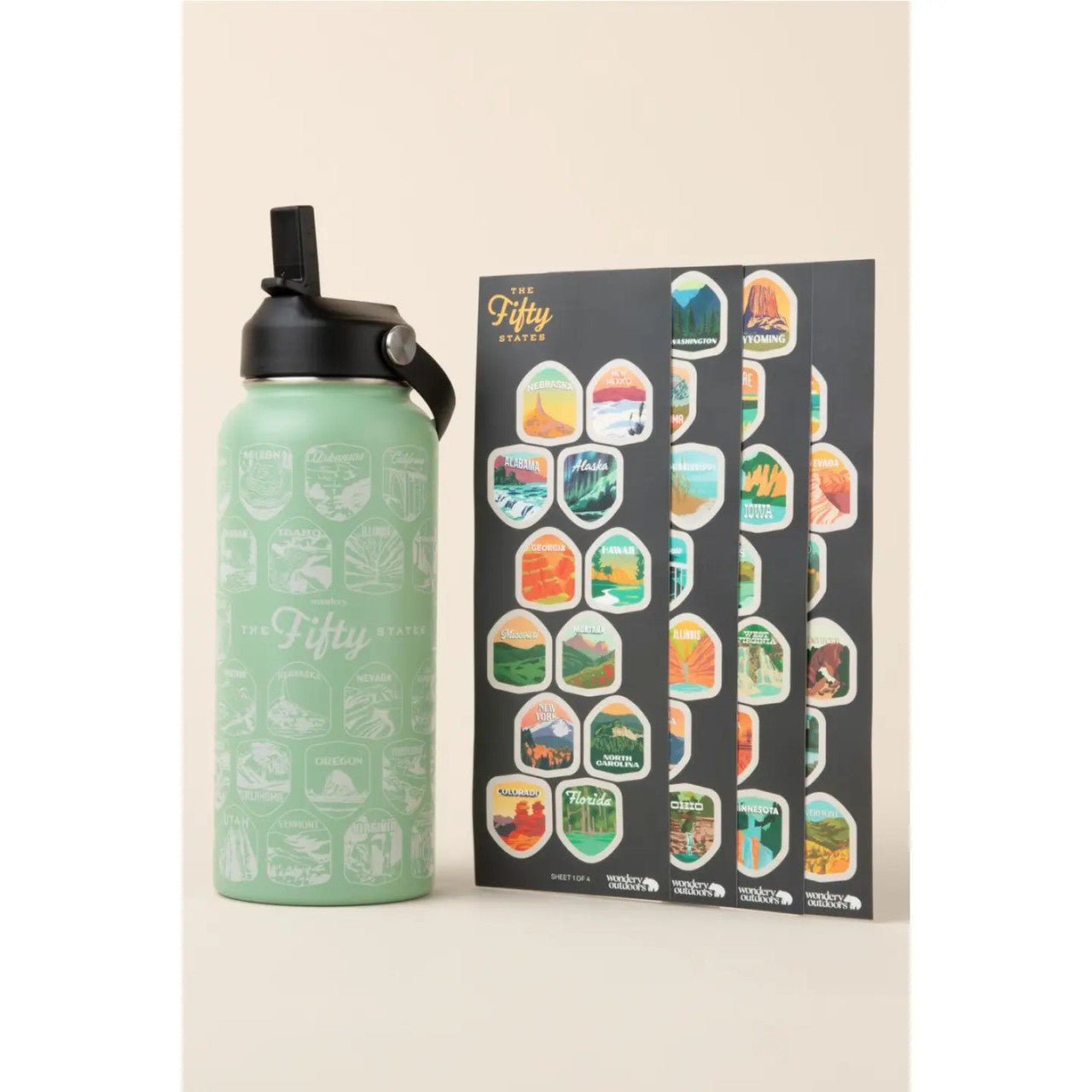 Fifty States Bucket List Waterbottle | Wondery Outdoors #color_cream