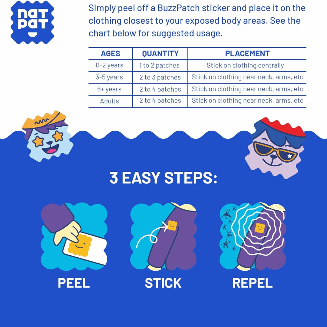 Kids Mosquito Repellent Stickers – NatPat BuzzPatch – 24 Pack