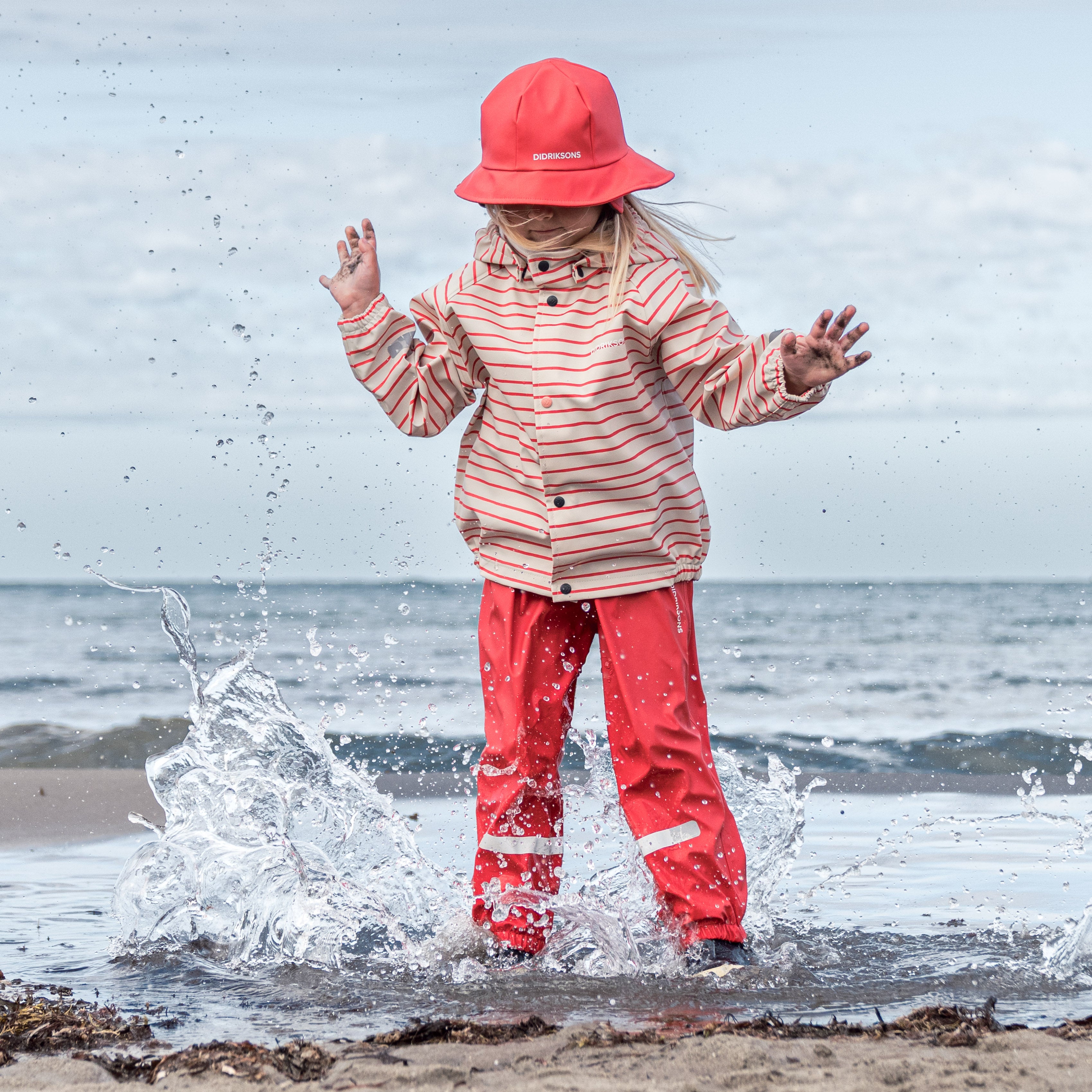 Kids Slaskeman Unlined Striped Rain Set- Snap Button Jacket and Bibs | 