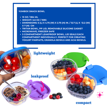 Leakproof Snack Bowl with 3 Compartment - Navy Blue