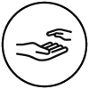 Icon of a hand reaching out, commonly used for user interface elements.
