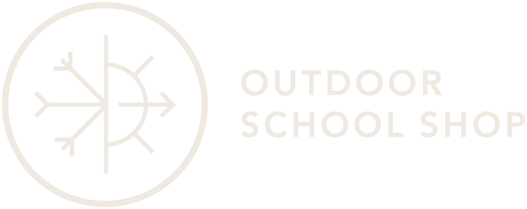 Logo of Outdoor School Shop with a stylized tree and arrow design.