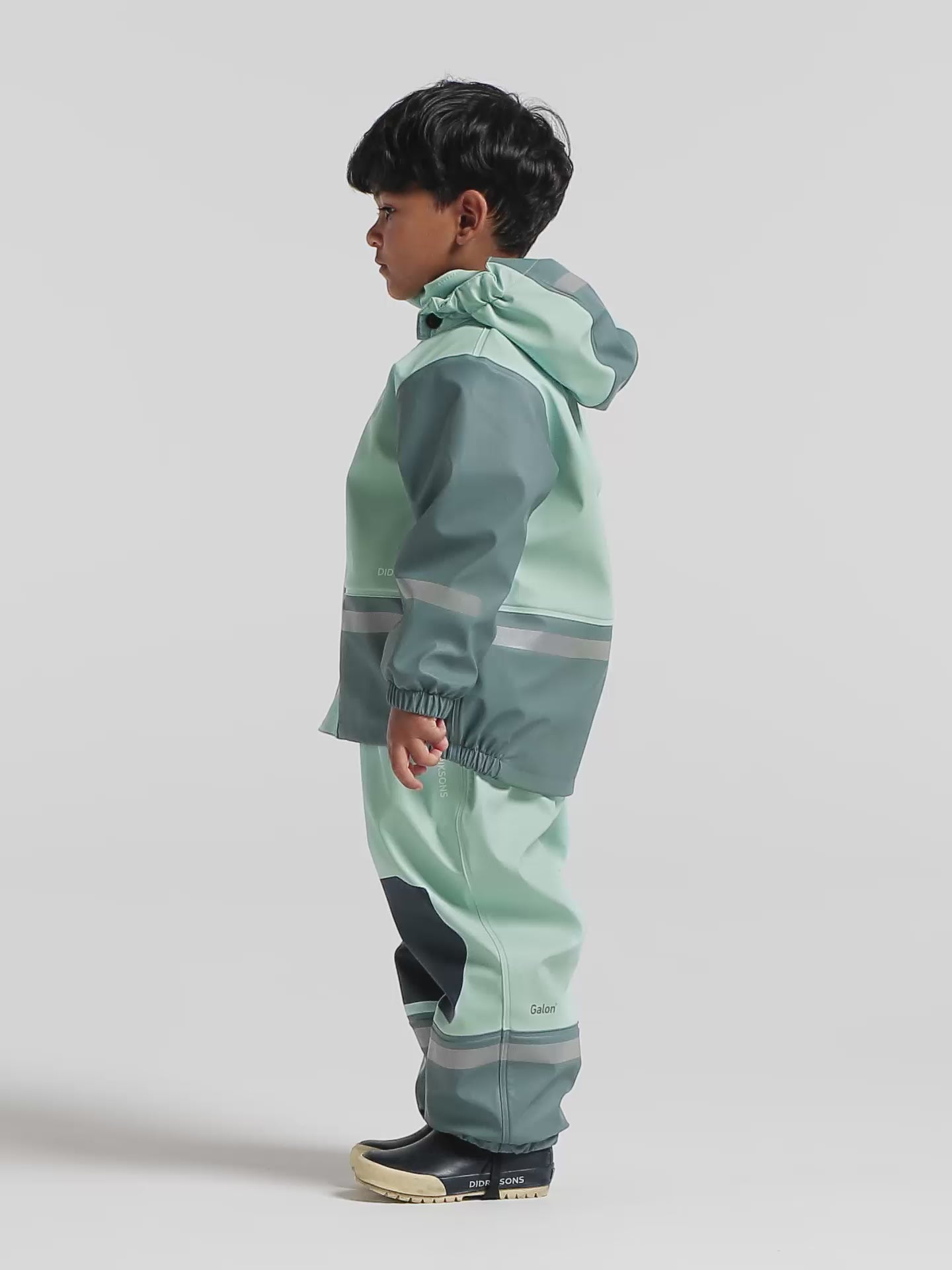 Kids Fleece Lined 2-piece Boardman  Rain Set | Didriksons |#color_ocean-mint