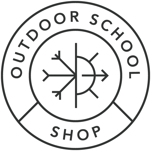 Logo of Outdoor School Shop with a compass design and text.