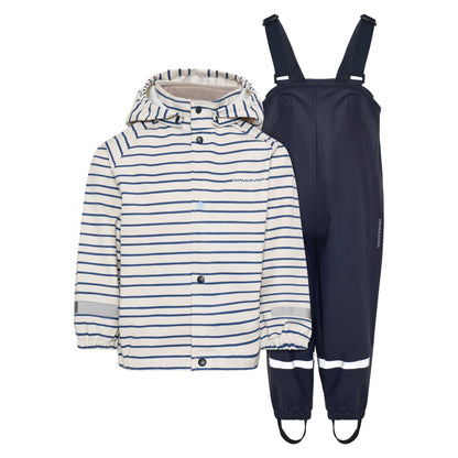 Kids Slaskeman Unlined Striped Rain Set- Snap Button Jacket and Bibs | 