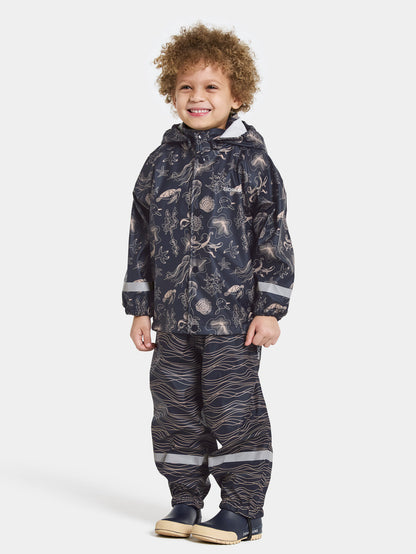 Kids Waterproof Unlined Printed Rain Set- Slaskeman – Jacket & Bibs, PU | Didriksons 