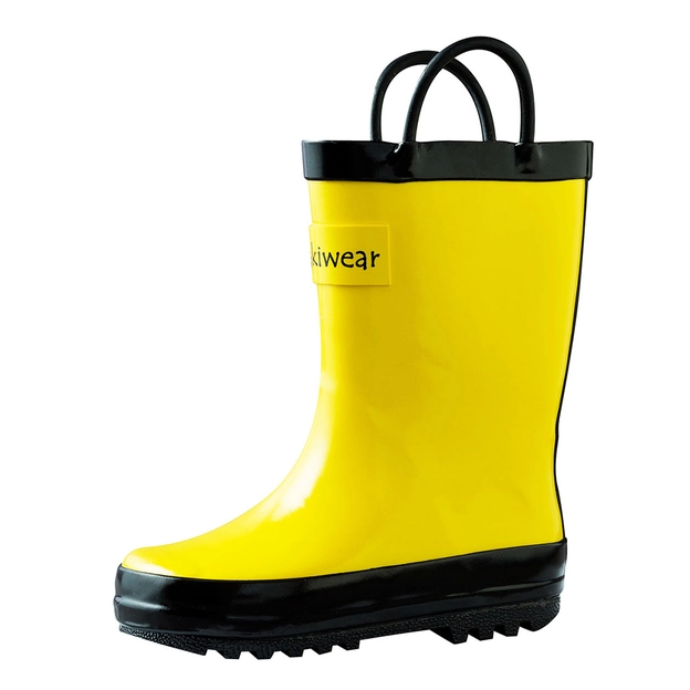 Kids Loop Handle Rubber Rain Boots - Yellow, Black | Oaki #color_yellow