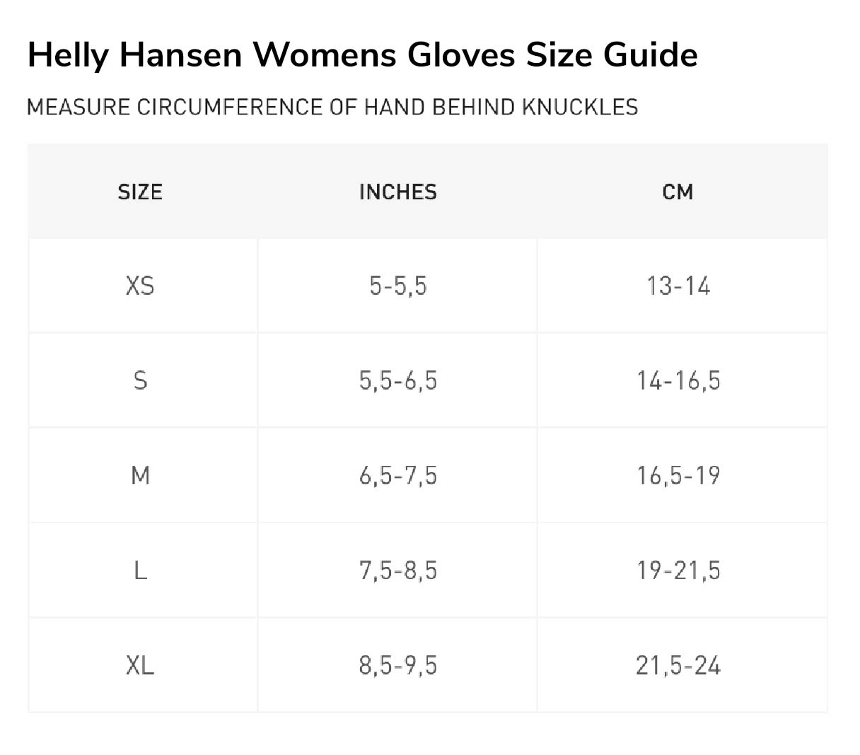 Helly Hansen Trouser Size Guide